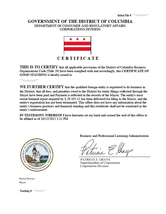 Washington D.C. certificate of good standing, Washington D.C. certificate of existence, Washington D.C. certificate of status, Washington D.C. 