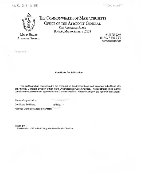 Massachusetts charitable solicitation license, Massachusetts fundraising license